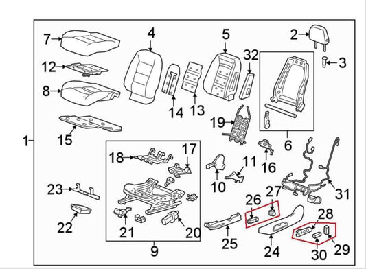 2018-2024 Chevrolet Equinox LT Front Left Power Seat Control Switch 25974714 OEM - Alshned Auto Parts