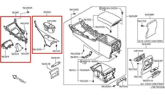 15-17 Infiniti Q50 Premium Front Center Console Shifter Bezel Trim w/ Cup Holder - Alshned Auto Parts