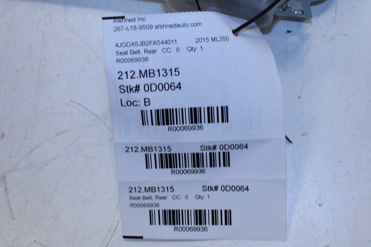 2012-2015 Mercedes-Benz ML350 3.5L RWD Rear Center 2nd Row Seat Belt Retractor - Alshned Auto Parts
