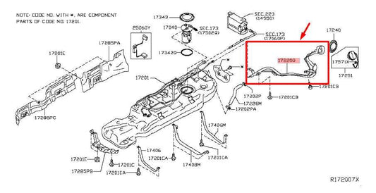 13-20 Nissan Pathfinder SL 3.5L Fuel Gas Tank Filler Neck Hose Tube 17221-3JA1B - Alshned Auto Parts