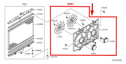 10-15 Nissan Rogue Select 2.5L Dual Radiator Cooling Fan Motor Assy 21481-JG70A - Alshned Auto Parts