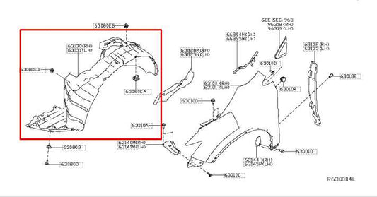 2015-24 Nissan Murano Platinum Front Right Side Fender Inner Liner Splash Shield - Alshned Auto Parts