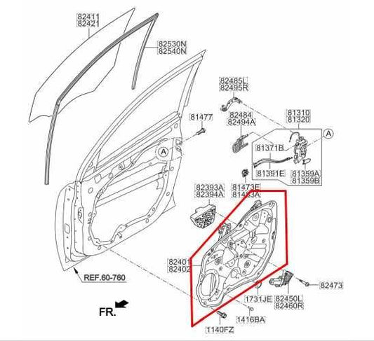 2013-2015 Kia Sorento Front Right Door Window Regulator w/ Carrier 82402-1U001 - Alshned Auto Parts