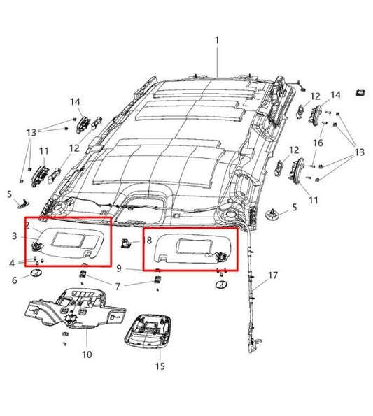 2014-21 Jeep Grand Cherokee Front RH LH Side Sun Visor Set w/ Illuminated Mirror - Alshned Auto Parts