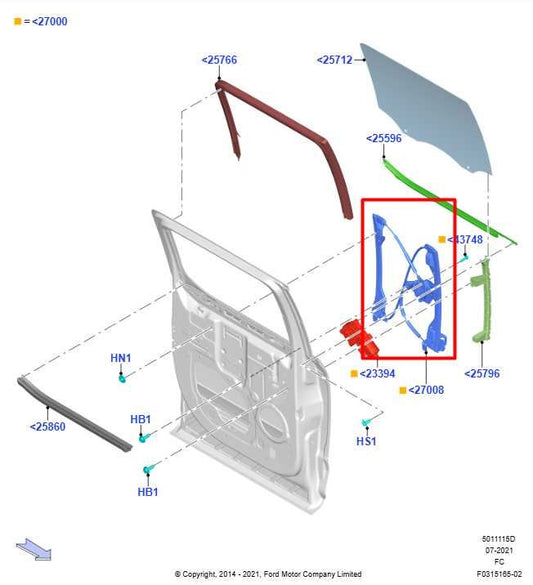 2015-20 Ford F150 SuperCrew Cab 2.7L Rear Right Side Door Window Glass Regulator - Alshned Auto Parts
