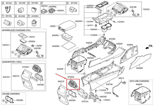 16-20 Kia Sorento LX Center Console Rear Back Panel Air Vent Grille 97040-C6000 - Alshned Auto Parts