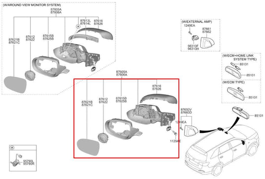 2015-20 Kia Sorento EX 3.3L AWD Driver Left Side Rear View Mirror 87610C6220 OEM - Alshned Auto Parts