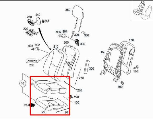 07-13 Mercedes-Benz S550 Front RH Seat Lower Frame w/ Cushion 221-910-04-80 OEM - Alshned Auto Parts