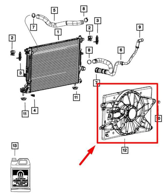 2012-16 Dodge Dart SXT 1.4L Left Radiator Cooling Fan Motor Assy 68189127AA OEM - Alshned Auto Parts