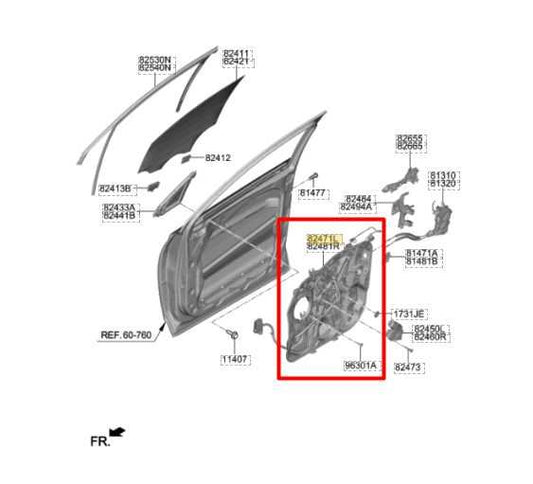 19-20 Hyundai Santa Fe Front LH Door Window Regulator w/ Carrier 82471-S2000 OEM - Alshned Auto Parts