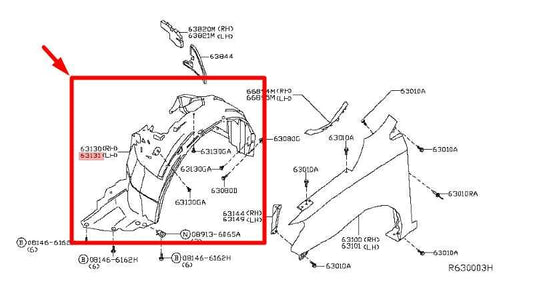 13-19 Nissan Sentra SV Front LH Fender Inner Liner Splash Shield 63841-3SH0A OEM - Alshned Auto Parts