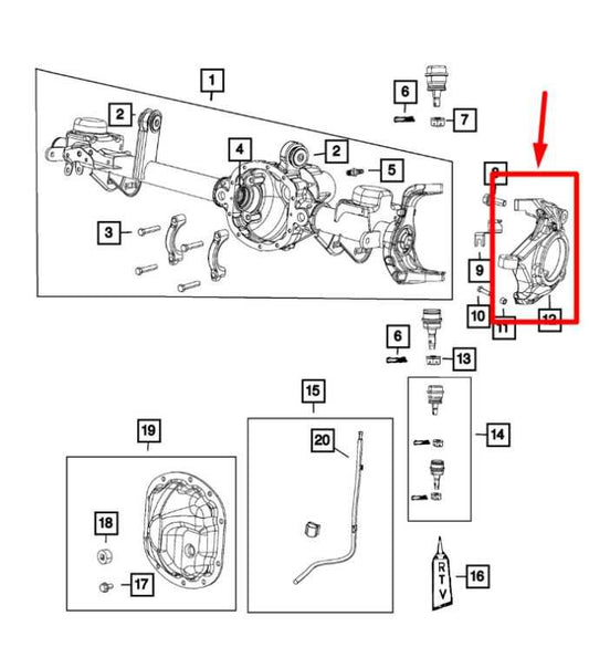 2009-18 Jeep Wrangler Sahara 4WD Front Right Spindle Knuckle Hub 68004086AA OEM - Alshned Auto Parts