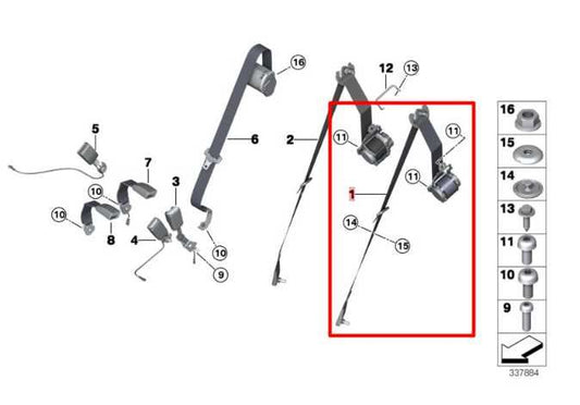 14-18 BMW X5 xDrive35i Rear LH Side 2nd Row Seat Belt Retractor 72117346559 OEM - Alshned Auto Parts