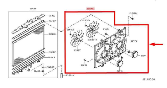 2010-2015 Nissan Rogue 2.5L Dual Radiator Cooling Fan Motor Assy 21481-JG70A OEM - Alshned Auto Parts