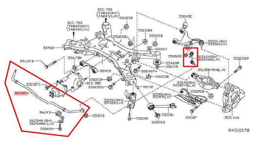 15-24 Nissan Murano Platinum 3.5L AWD Rear Stabilizer Sway Anti-Roll Bar w/ Link - Alshned Auto Parts