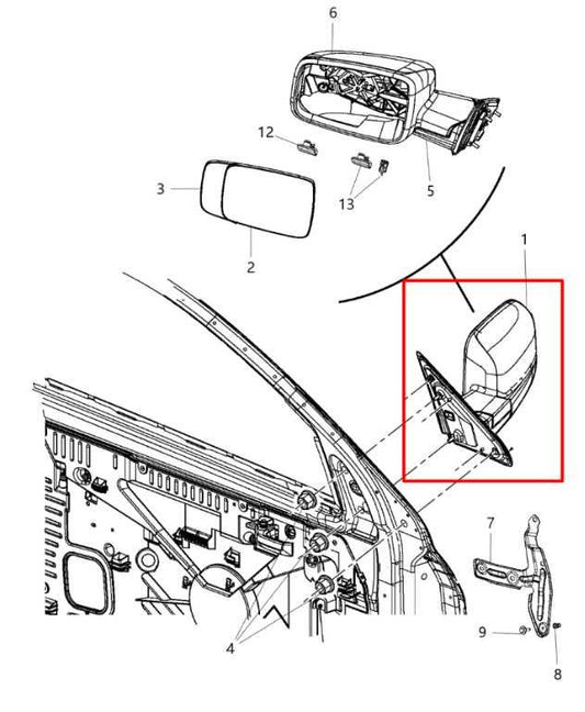 2013-2018 Ram 2500 Tradesman Crew Cab 6.4L 2WD Driver Left Side Rear View Mirror - Alshned Auto Parts