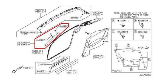 17-22 Infiniti Q60 Luxe FR RH and LH Windshield A Pillar Cover Trim 76911-5CA0A - Alshned Auto Parts