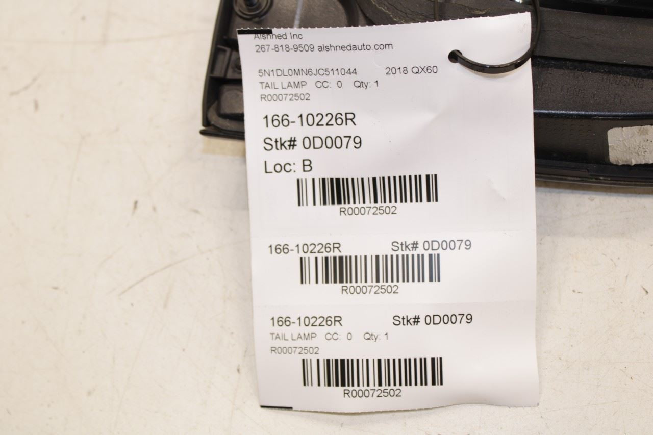2016-2018 Infiniti QX60 Rear Right Passenger Side Tail Light Lamp 26540-9NC0A - Alshned Auto Parts