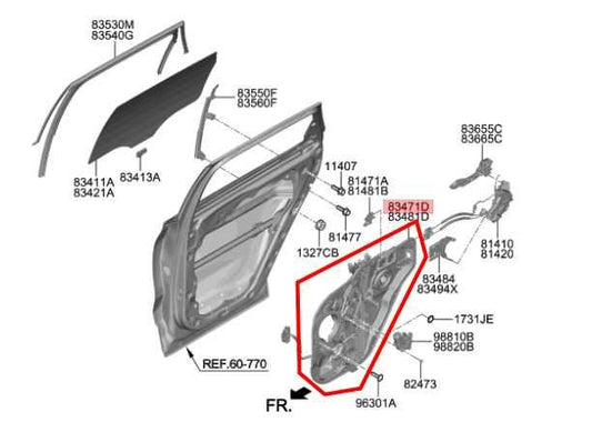 19-23 Hyundai Santa Fe Rear LH Door Window Regulator w/ Carrier 83471-S2000 OEM - Alshned Auto Parts