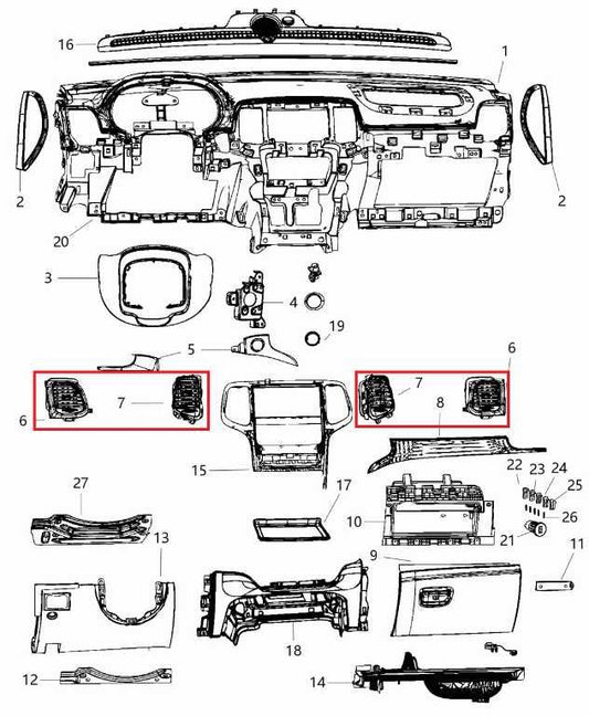 2011-2018 Dodge Durango SXT Dash Panel AC Heater Outlet Air Vent Grille Set of 4 - Alshned Auto Parts
