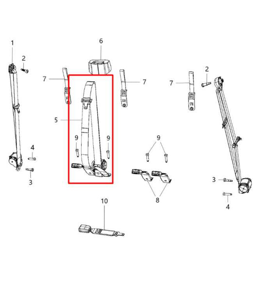 2013-19 Ram 1500 Big Horn Crew Cab 5.7L Rear Center 2nd Row Seat Belt Retractor - Alshned Auto Parts