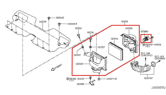 2016-24 Infiniti Q50 Premium 3.0L Passenger RH Side Air Intake Cleaner w/ Sensor - Alshned Auto Parts