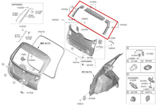 22-23 Hyundai Tucson SEL Rear Liftgate Lid Upper and RH Left Side Trim Panel Set - Alshned Auto Parts