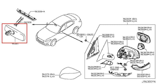 2014-2024 Infiniti Q50 Premium Interior Inside Rear View Mirror 96321-4GA3A OEM - Alshned Auto Parts