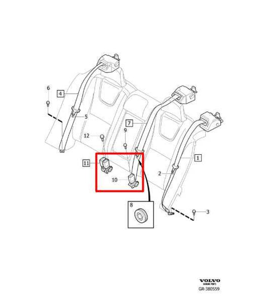 15-16 Volvo S60 T5 Premier Rear Right and Left Side 2nd Row Seat Belt Buckle Set - Alshned Auto Parts