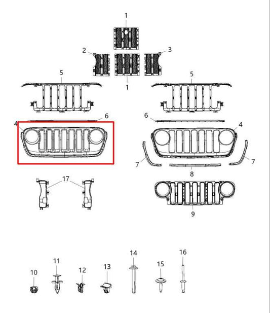 2018-2023 Jeep Wrangler Front Radiator Grille 68295587AC OEM - Alshned Auto Parts