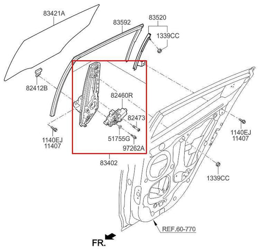 2011-2017 Hyundai Veloster Turbo Rear Right Side Door Window Regulator w/ Motor - Alshned Auto Parts