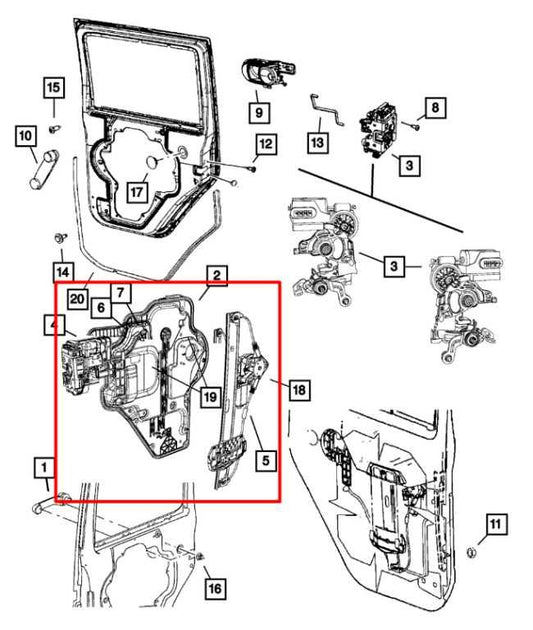 2009-18 Jeep Wrangler Sahara Rear LH Door Window Regulator w/ Carrier 68014951AA - Alshned Auto Parts