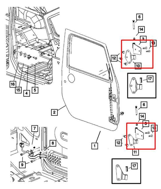 10-14 Jeep Wrangler Sport Front Door LH Side Hinge Upper and Lower Set w/ Screws - Alshned Auto Parts