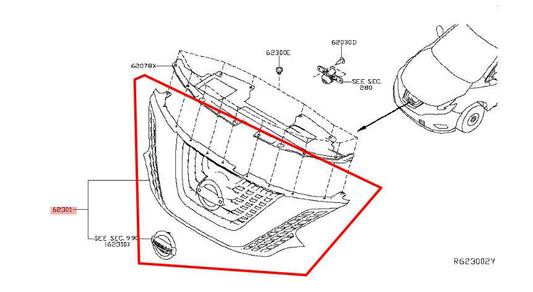 15-19 Nissan Murano Platinum 3.5L Front Radiator Upper Grille 62310-5AA1A *ReaD* - Alshned Auto Parts