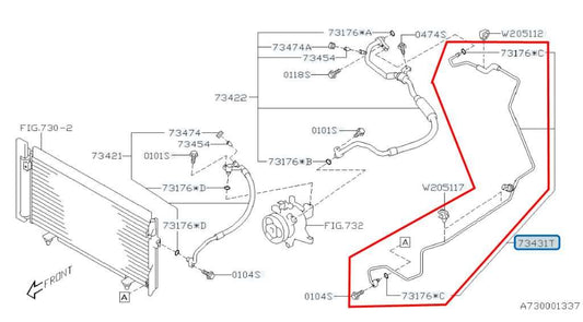 2015-21 Subaru WRX Premium 2.0L AC Conditioning Evaporator Hose Tube 73431VA000 - Alshned Auto Parts