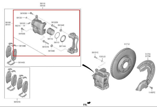 19-20 Hyundai Santa Fe SEL Front Left Driver Side Brake Disc Caliper 58180-S1A00 - Alshned Auto Parts