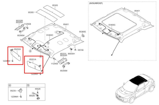 15-17 Hyundai Veloster Turbo 1.6L Front Right and Left Side Sun Visor w/ Mirror - Alshned Auto Parts
