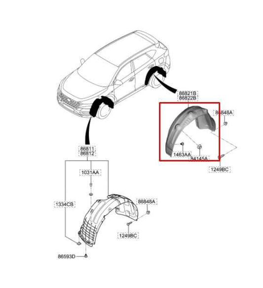 19-21 Hyundai Tucson Value Rear Right Wheelhouse Liner Splash Shield 86822-D3500 - Alshned Auto Parts