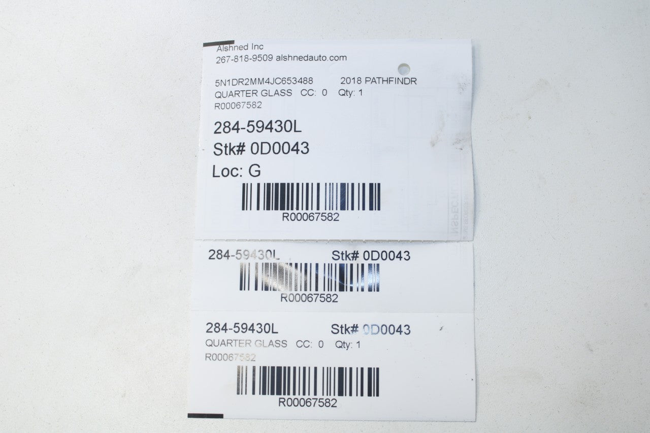 2013-2020 Nissan Pathfinder SV Rear Left Side Quarter Window Glass 83301-3KA0A - Alshned Auto Parts