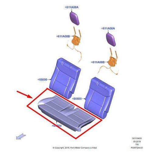 2020-2024 Ford Explorer 3.0L Rear 3rd Row Seat Lower Cushion LB5B-S667B04-AB OEM - Alshned Auto Parts