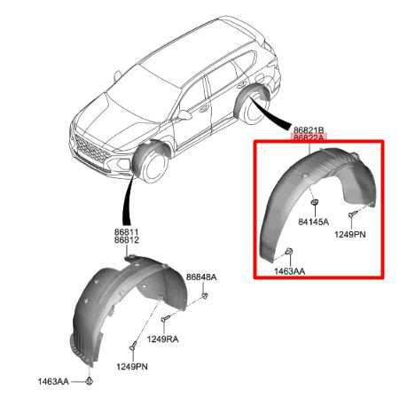 19-20 Hyundai Santa Fe Rear Right Wheelhouse Liner Splash Guard 86822-S2000 OEM - Alshned Auto Parts