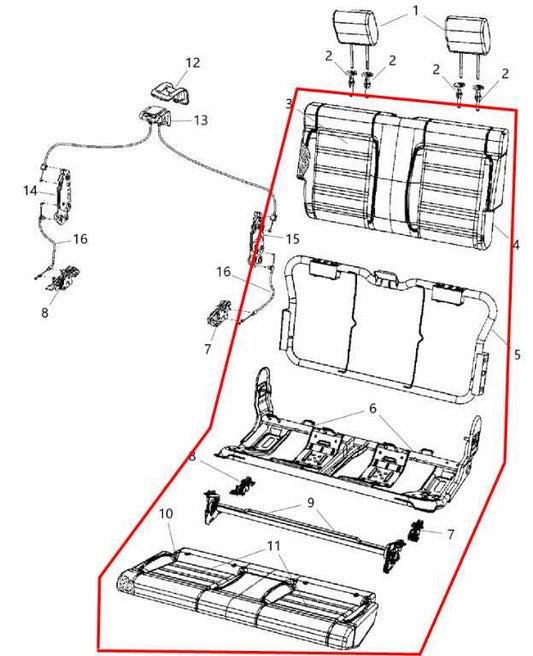 13-18 Jeep Wrangler Sport 2dr 3.6L 4WD Rear 2nd Row Seat Complete 68194423AA OEM - Alshned Auto Parts