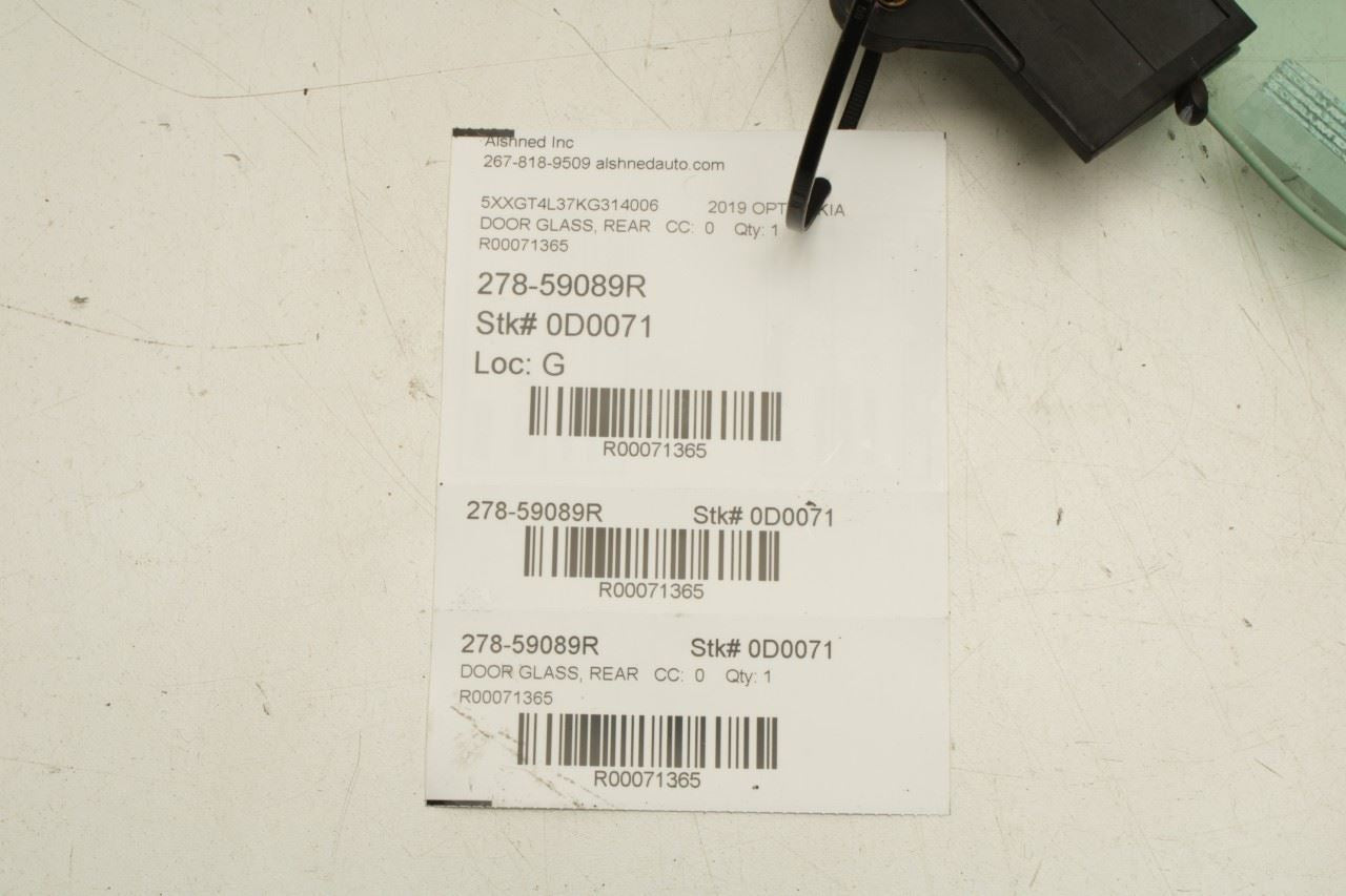 16-20 Kia Optima LX Rear Right Passenger Side Door Window Glass 83420-D5010 OEM - Alshned Auto Parts