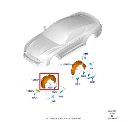 18-23 Ford Mustang Front Left Side Inner Fender Liner Splash Shield JR3Z-16103-E - Alshned Auto Parts
