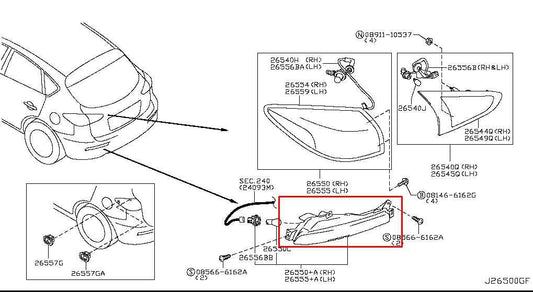 2014-2017 Infiniti QX50 Rear Right Passenger Side Turn Signal Lamp 26550-1BA1C - Alshned Auto Parts