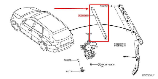 2016-19 Infiniti QX60 RR LH Side Liftgate Support Cylinder Strut 90560-9NC1B OEM - Alshned Auto Parts