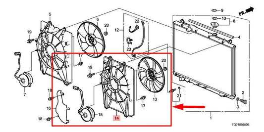16-22 Honda Pilot EX 3.5L RH Condenser Cooling Fan Motor Assy 38615-5J6-A01 OEM - Alshned Auto Parts