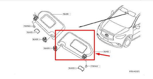 2014-20 Infiniti QX60 Front Left Sun Visor w/ Illuminated Mirror 96401-9PB0A OEM - Alshned Auto Parts