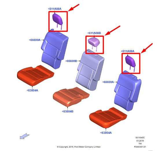 20-25 Ford Explorer Rear Center RH and LH 2nd Row Seat Headrest LB5Z-78611A08-CJ - Alshned Auto Parts