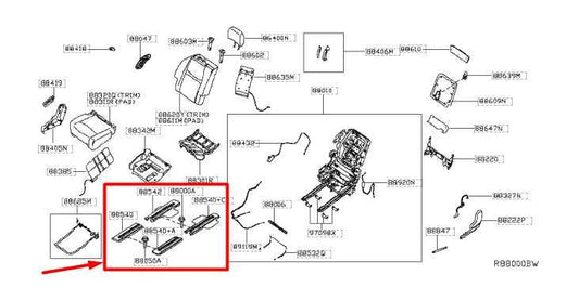 13-20 Nissan Pathfinder RR RH 2nd Row Seat Rail Track Cover Trim Set 88540-3JA2A - Alshned Auto Parts